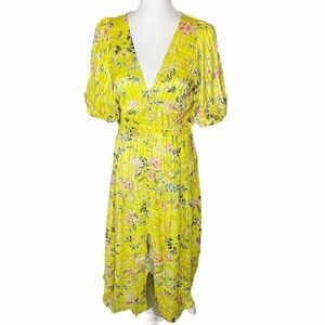 Hemant & Nandita Eden Dress Floral Stripe Yellow Medium